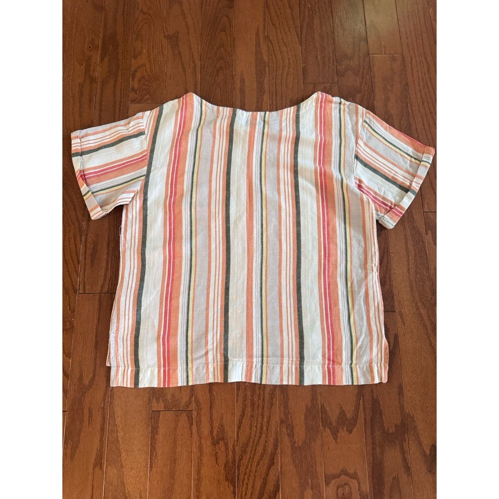 💙A New Day Womens Top Stripe‎ Linen Blend Size S Cuffed Short Sleeve Shirt